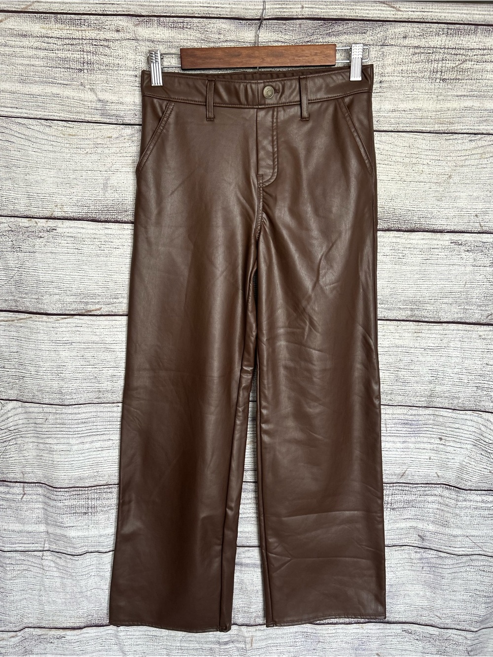 Abercrombie & Fitch Kids faux leather brown straight leg pants size 13/14